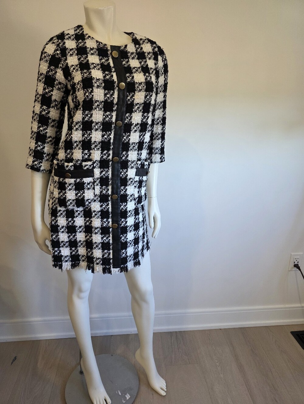 Zara Black and White Check Tweed Mini Dress S